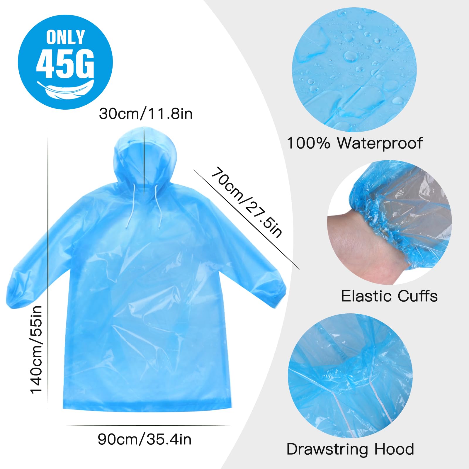 4/6PCS Regenponcho Einweg, Wasserdicht Regenmantel für Damen und Herren, Durchsichtige Regencape mit Kapuze und Ärmeln für Festivals, Angeln, Themenparks, Camping (Blau)