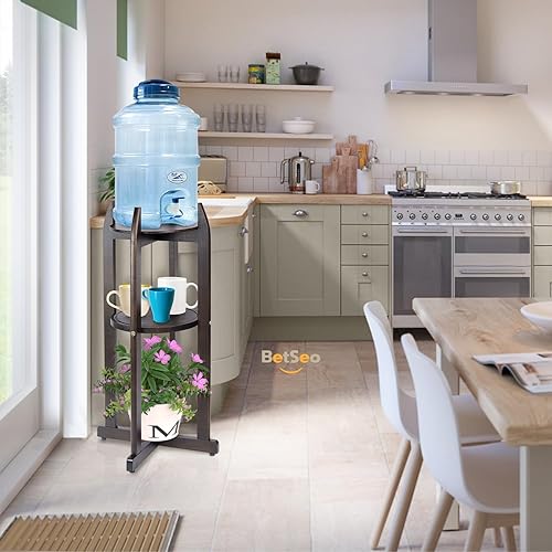 Miniatura 5 de Soporte dispensador de agua de madera maciza natural (32.8 pulgadas de alto-11.2 pulgadas de ancho) Soporte de suelo de cerámica para dispensador de