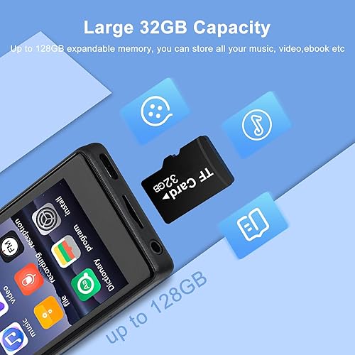 Miniatura 3 de SKYBESS - Reproductor MP3 de pantalla táctil con Bluetooth, 32 GB reproductores MP3 portátiles con ranura para tarjeta TF, reproductor de música MP3