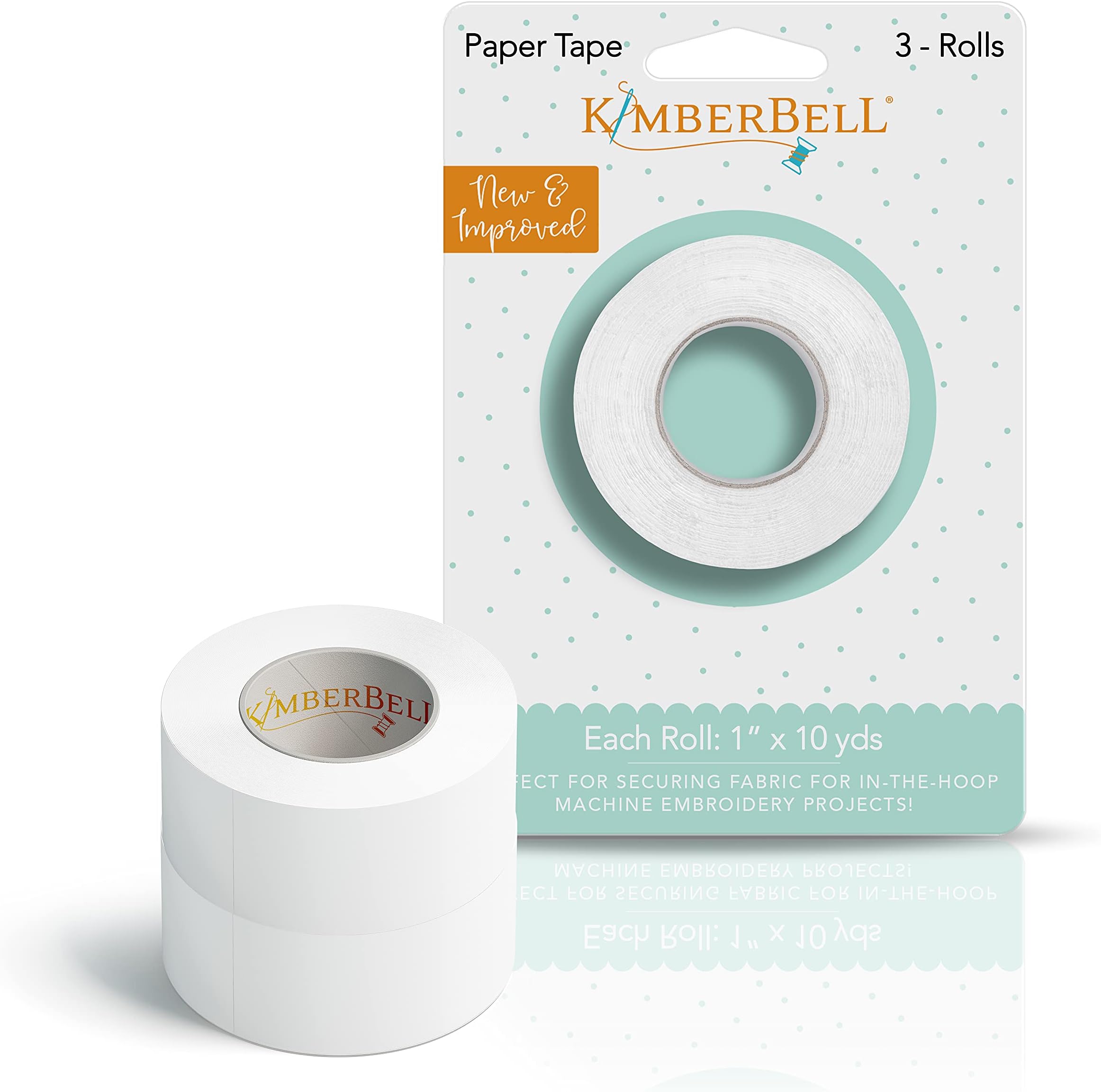 Paper Tape - 3 Rolls, Each: 1" x 10 Yds, Sewing & Machine Embroidery, Easy Attachment, No Sticky Residue, Semi-Transparent, Tears Away with Ease