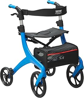 VEVOR Andador Plegable para Personas Mayores y Adultos, Andador con Ruedas de Aluminio Liviano con Asiento y Mango Ajustable, Andador de 4 Ruedas con Bolsa de Almacenamiento Espaciosa, Color Azul