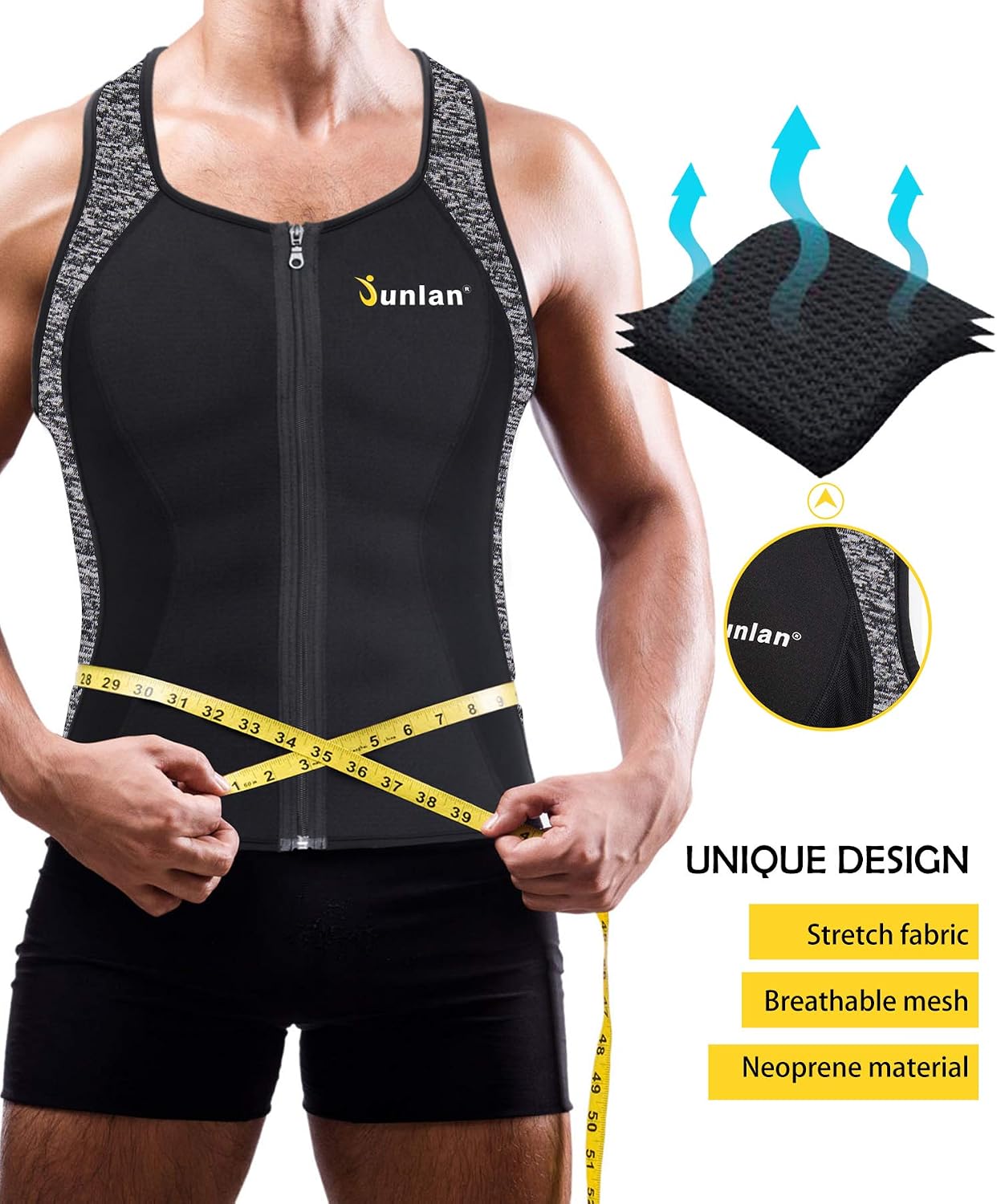 Junlan Men Sweat Waist Trainer Tank Top Sauna Sweat Vest Neoprene Workout Shirt Sauna Top For Men
