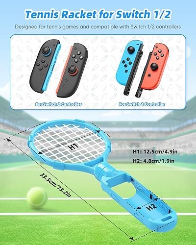 Vista 2 de Tennis Rackets for Nintendo Switch 2 Joy-Con(2025), MENEEA 2 Pack Game Accessories for Mario Tennis Aces,Handle Grip Holder for Switch 2Switch 1