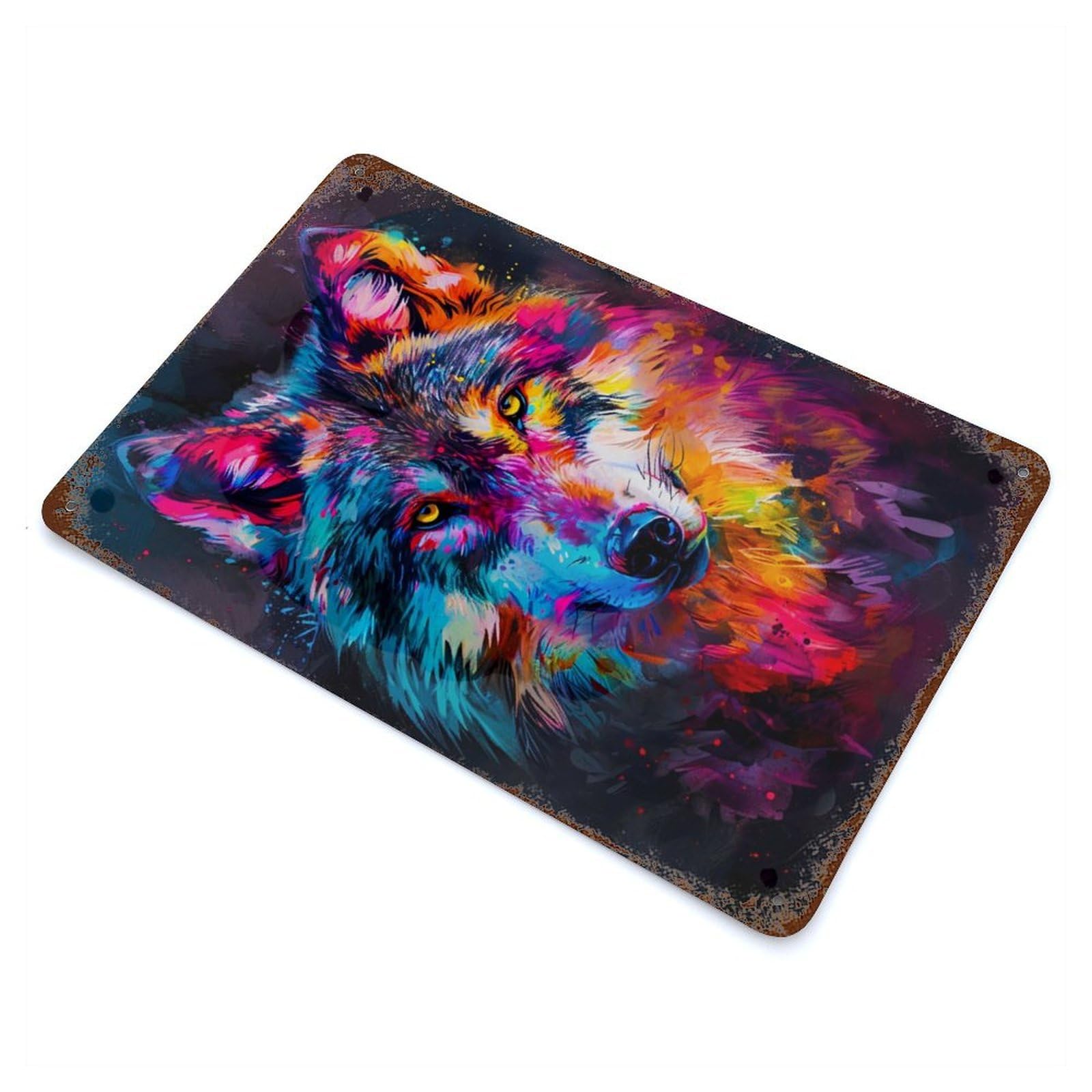 Expressive Wolf Vintage Rust Metal Sign 11.8"x7.9", for Basement, Hobby Room And Garage Decor, Farmhouse Wall Decor