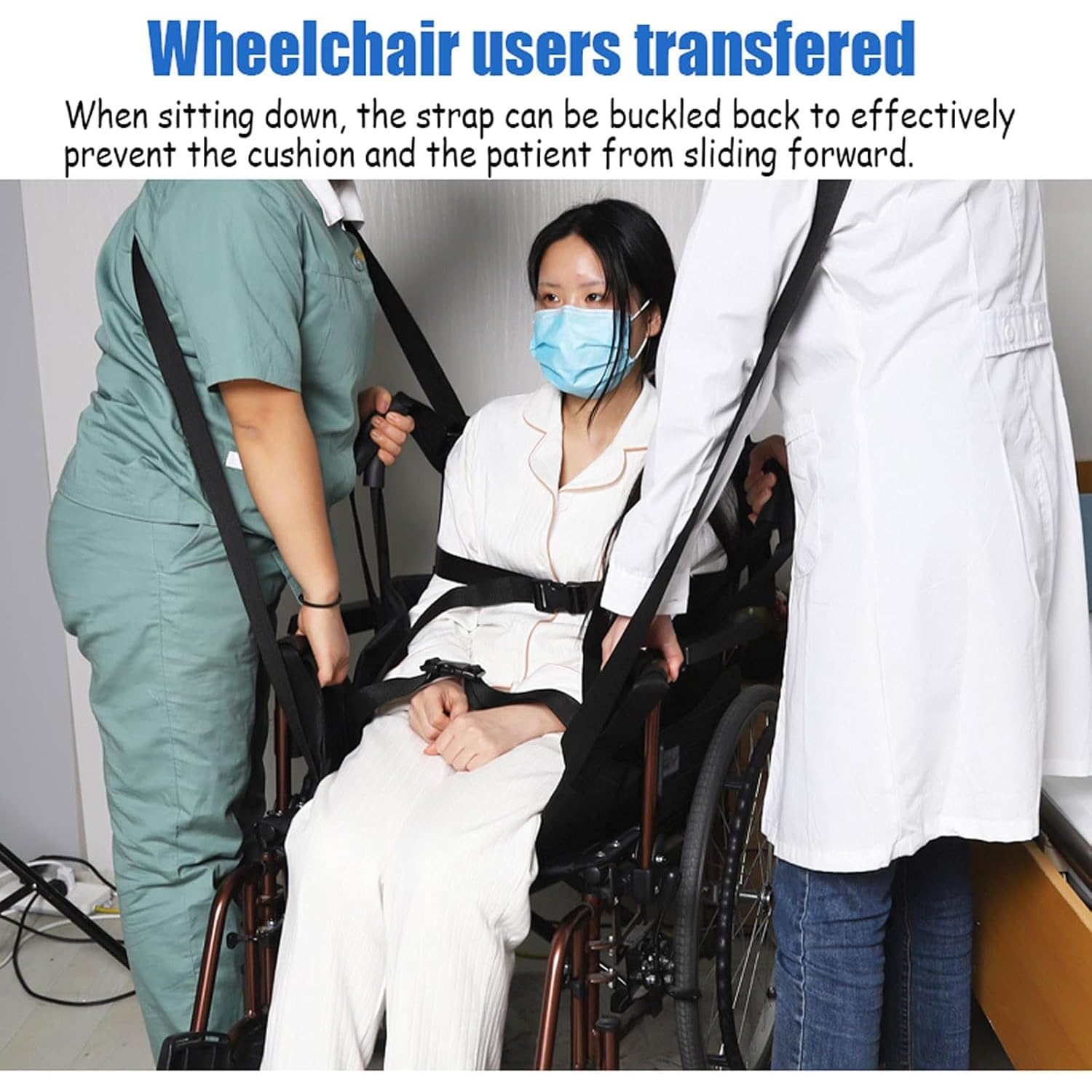 Cinturón de transferencia de elevación para pacientes, cinturón de transferencia de movilidad con 4 asas, correa ajustable, lavable y reutilizable, ideal para usuarios de sillas de ruedas, ancianos y
