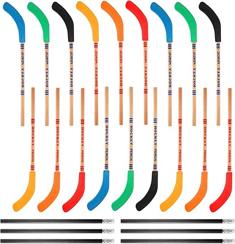 LUTER Lápices de hockey con borradores, 18 lápices de hockey con 6 lápices negros, decoraciones de fiesta temática de hockey, lápices temáticos