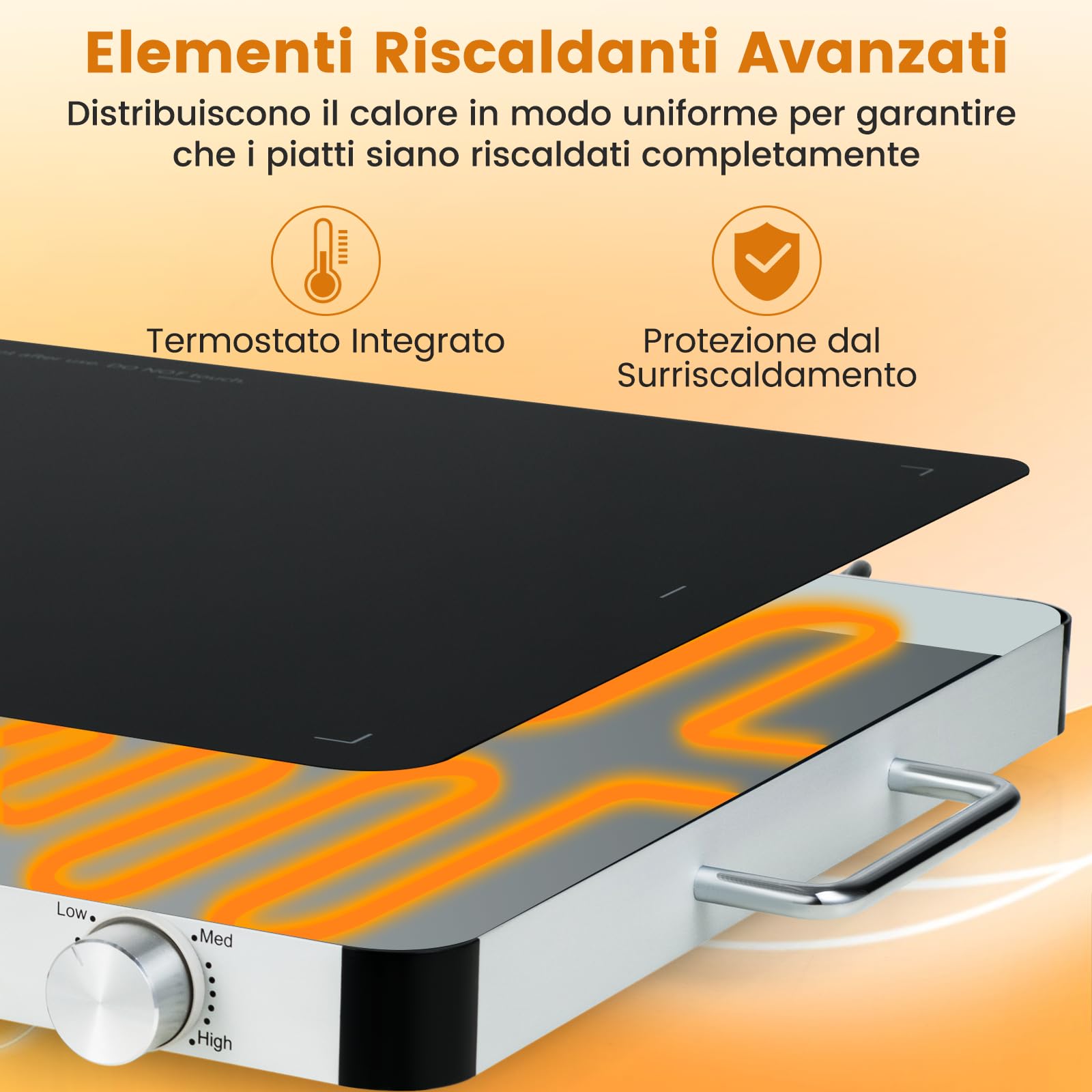 COSTWAY Vassoio Riscaldante Elettrico, Piatto Scaldavivande Portatile in Vetro Temperato con Temperatura Regolabile e Maniglie Antiustioni, per Feste Buffet (53 x 40 cm)