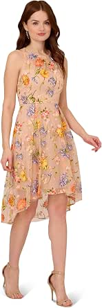 Robe Cocktail Adrianna Papell Imprimée Dorée - Taille S/M/L, Manches Longues, Neuve Avec étiquette