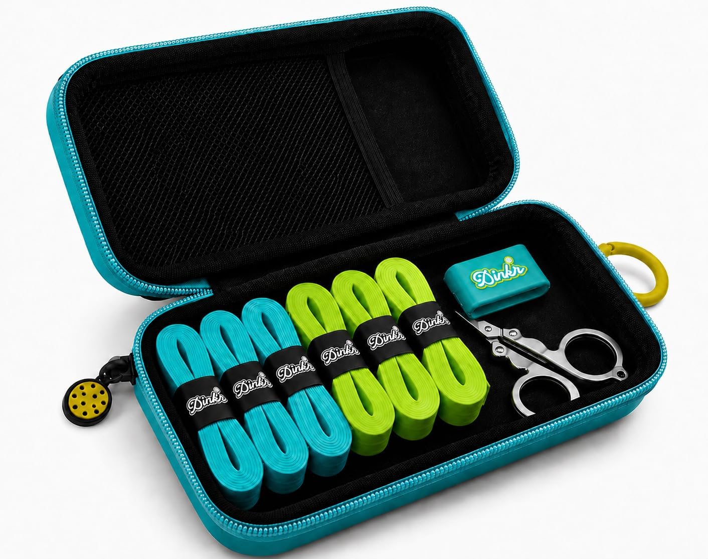 Dink'r Pickleball Grip Kit | 6 Premium Pickleball Overgrips (3 Green, 3 Blue) + TSA-Approved Scissors + Paddle Band | Non-Slip, Sweat-Wicking Overgrip Tape | Better Control & Fewer Blisters | balanced Dink'r Pickleball Grip Kit — 6 Overgrips, Scissors & Paddle Band