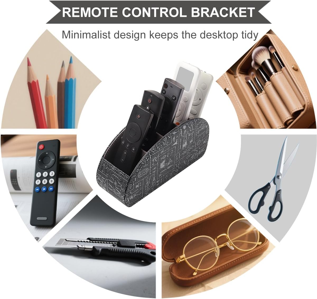 Remote Control Holder with 5 Compartments, Upgraded PU Leather TV Remote Caddy Desktop Organizer for Easy Store and Take Remote Controllers, Office Supplies, Media Accessories(Retro Silver) image 4