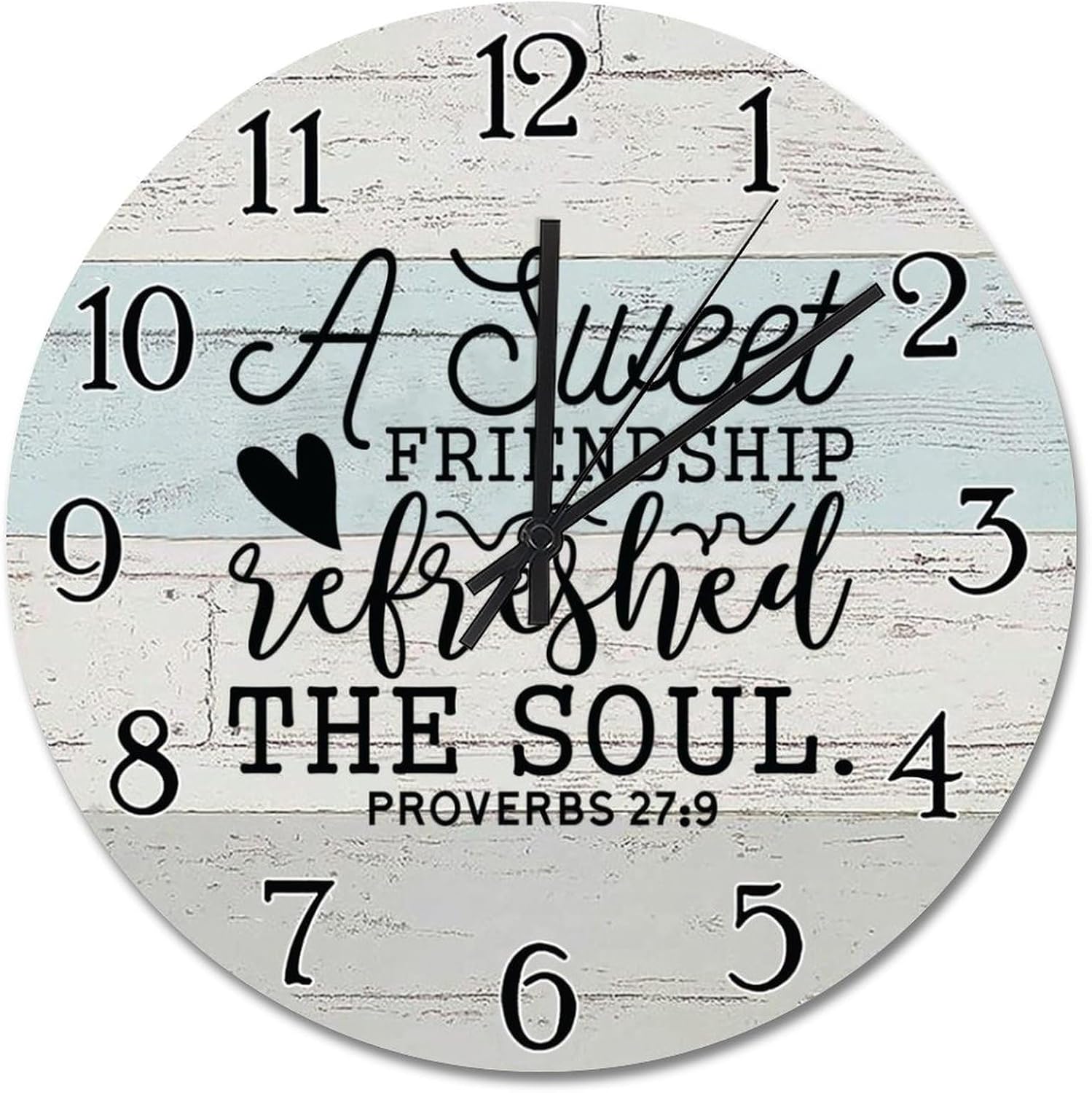 Bible Verse Clock A Sweet Friendship 15 Inch Wooden Wall Clocks Battery Operated Clock Silent Non-Ticking Scripture Print Decor for Bedroom Living Room Farmhouse Wall Decor