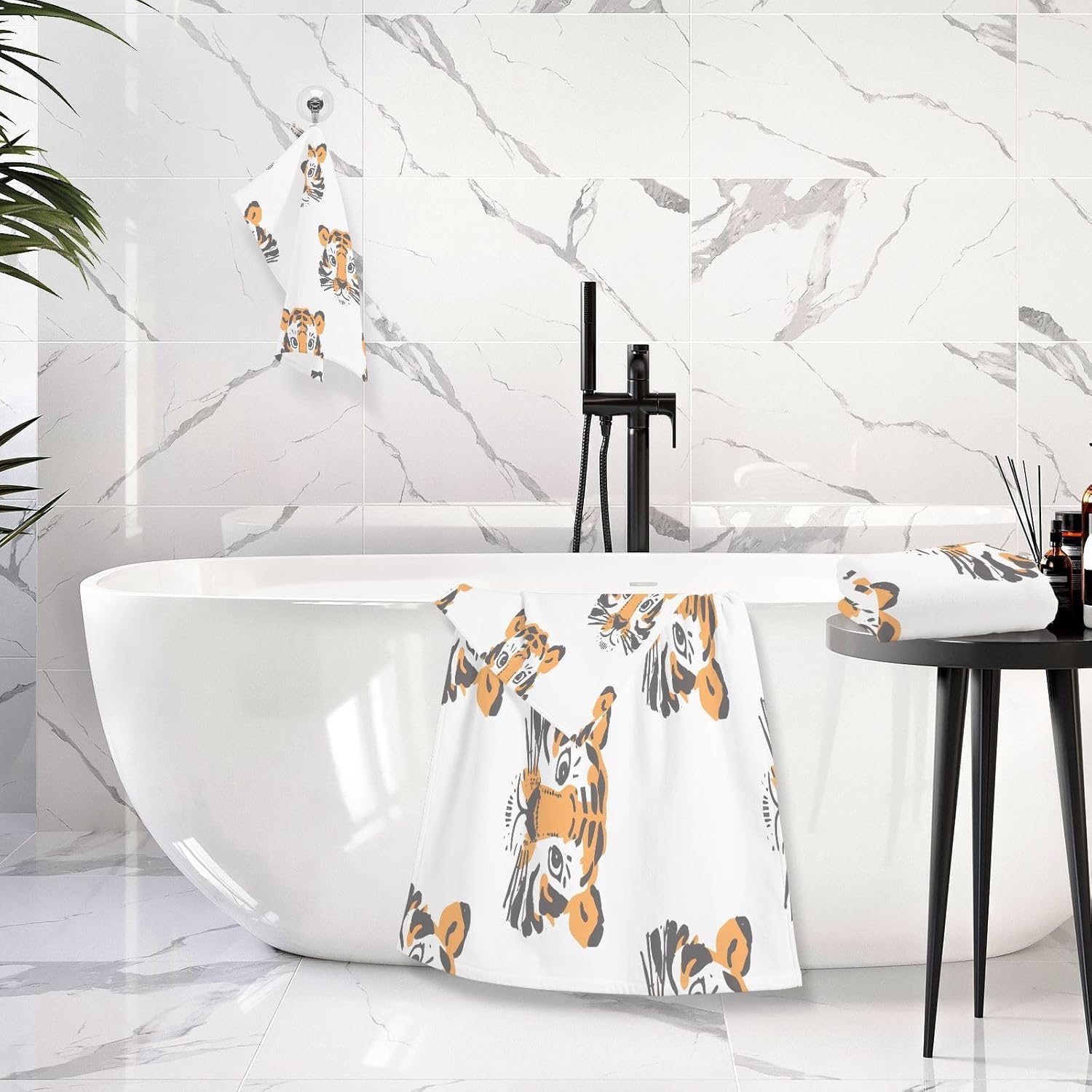 Hand Towels Premium Soft and Highly Absorbent Adorable Tiger Face 2 Pcs Towels for Bathroom Set 100% Cotton Decorative Face Towels