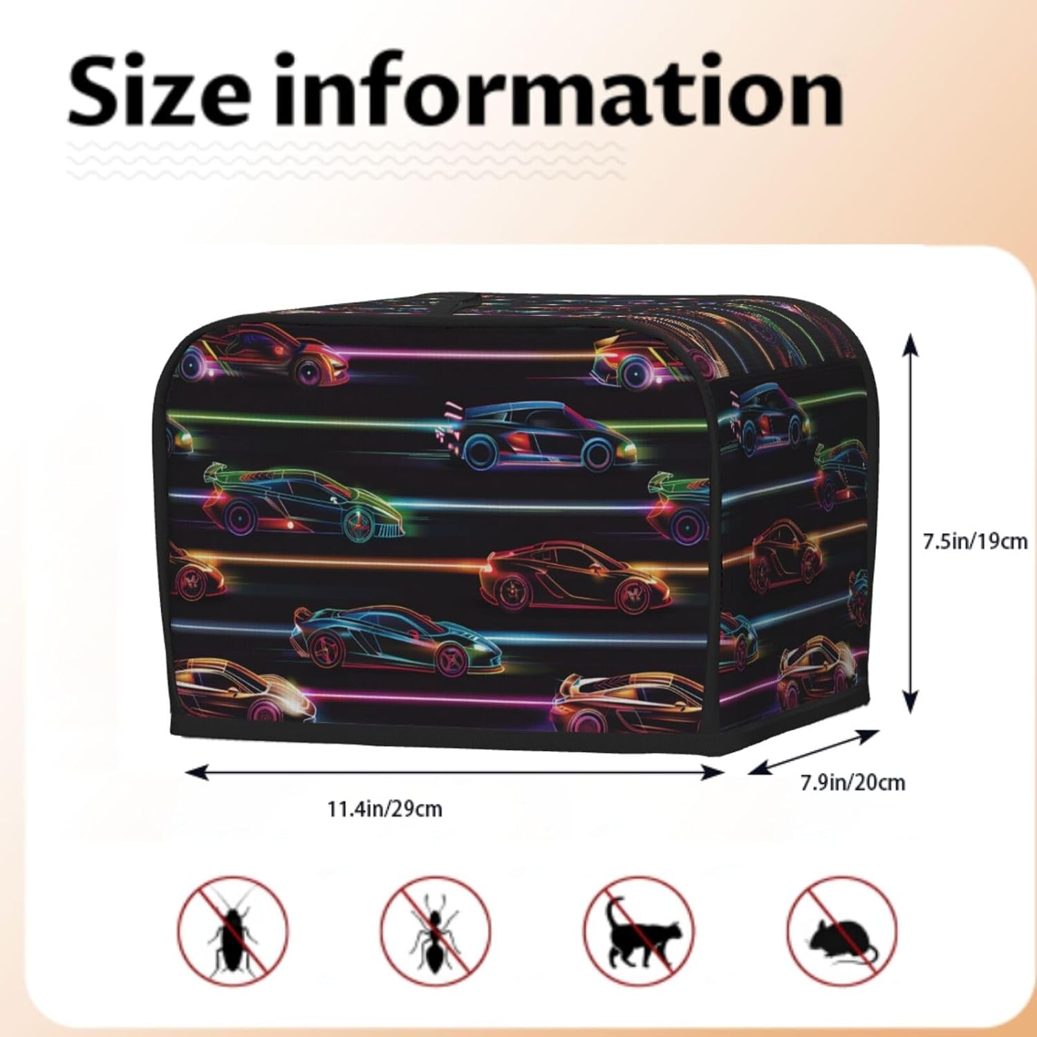 Neon Racing Sports Cars 2 Slice Toaster Cover, Waterproof Toaster Dust Cover Bread Machine Protector for Small Kitchen Appliance Dining Room Home Table Decor