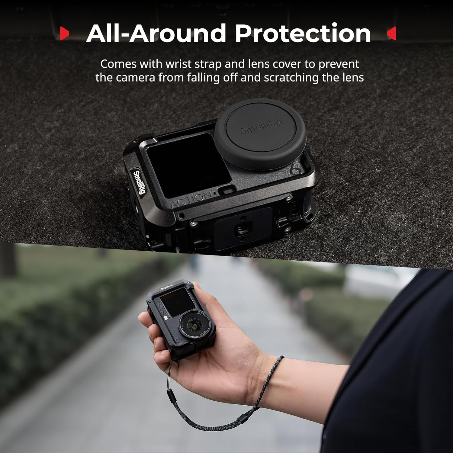 SmallRig Cage for DJI Osmo Action 6 (Advanced Edition), Aluminum Alloy Camera Cage with Cold Shoe, Wrist Strap, Lens Cover, Protective Frame with 1/4"-20 Locating Holes, Action 6 Accessories - 5887