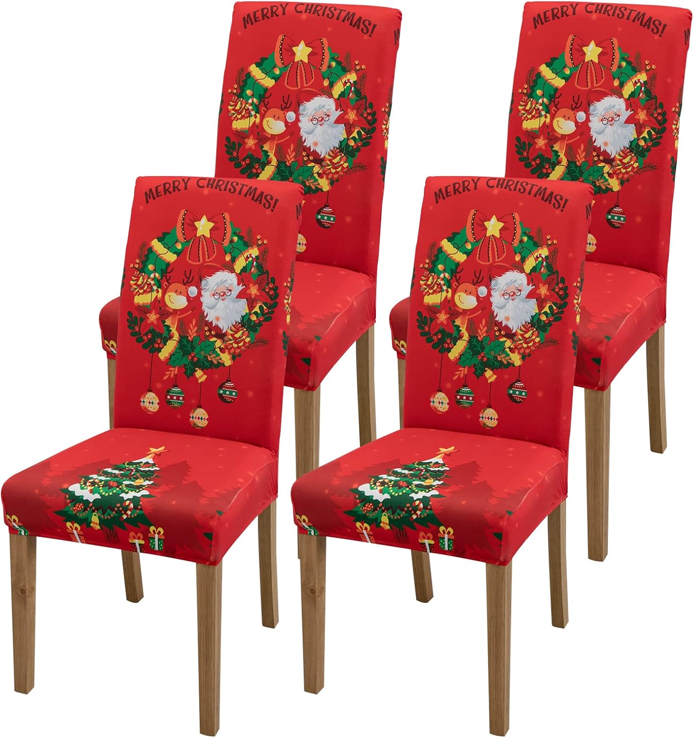 Aurbhosa Christmas Chair Covers Set of 4 Santa Claus Chair Cover Reindeer Chair Back