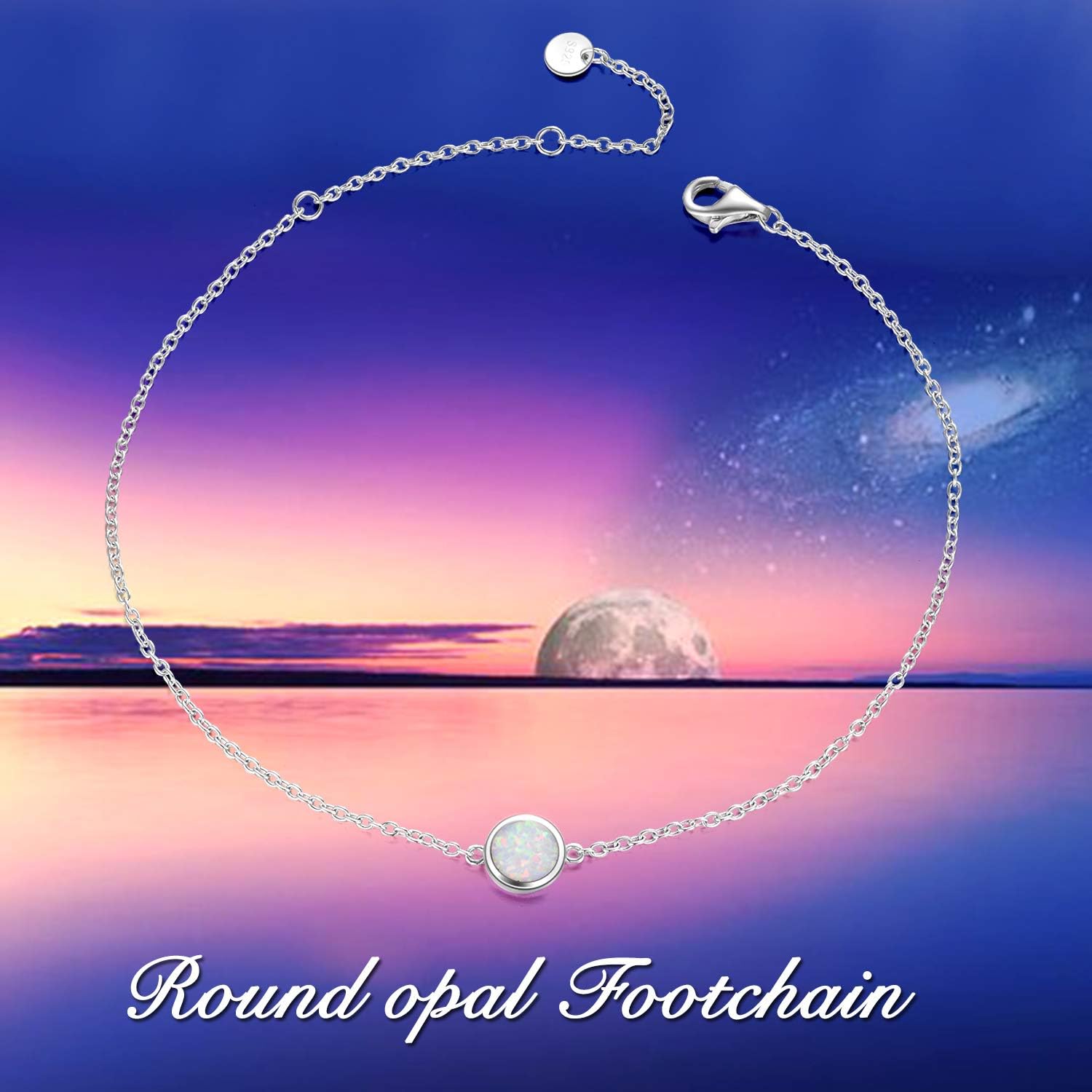 Sterling Silver Created Opal Anklets Dainty Foot Ankle Bracelets for Women