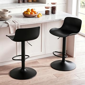 GOTMINSI Bar Stools Modern Adjustable Swivel Barstools Set of 2, Armless PU Leather Kitchen Counter Bar Stool with Back Gas Lift Barstool for Kitchen Island,Black