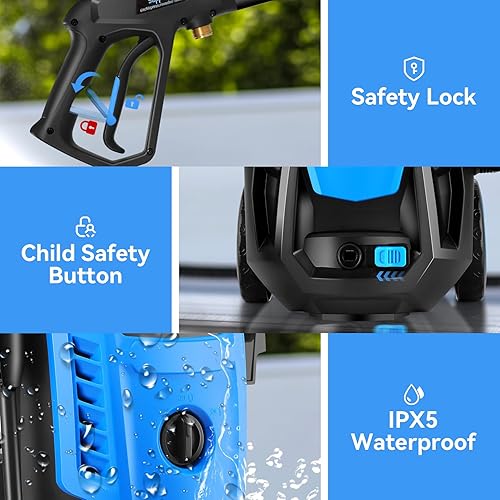 Miniatura 5 de Electric Pressure Washer 5000 PSI 4.0GPM Portable Power Washer with 4 QC Nozzles, 500ML Foam Cannon for CarsFencesDrivewaysHomePatios Cleaning, Blue