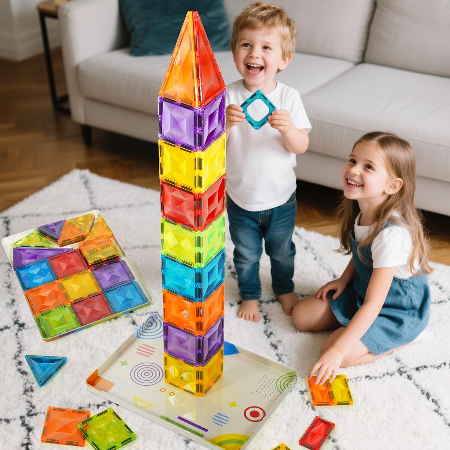 Magnetic Tiles for Kids Ages 4-8, Holiday Building Set with Diamond Surface & Metal Storage Box, 48 & 60PCS STEM Learning Toys, Educational Building Gifts for 3-8 Year Olds