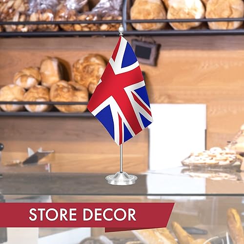 Miniatura 6 de G128 Juego de banderas de escritorio de lujo del Reino Unido del Reino Unido, 8.5 x 5.5 pulgadas, poliéster 300D impreso, con cúpula y base
