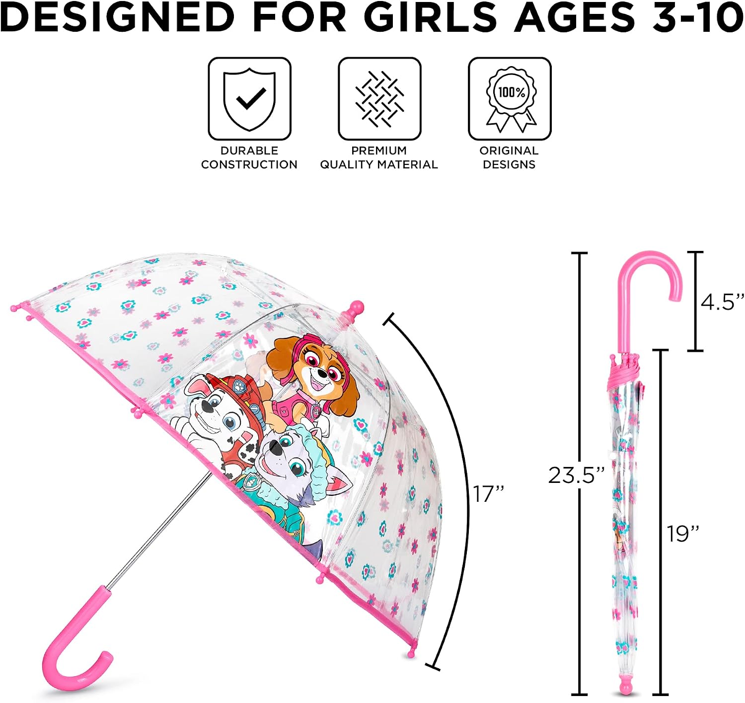 ABG Accessories Kids Umbrella for Boys and Girls Dome clear bubble umbrellas for Rain Windproof & Transparent with Easy Grip Handle Ages 3-10