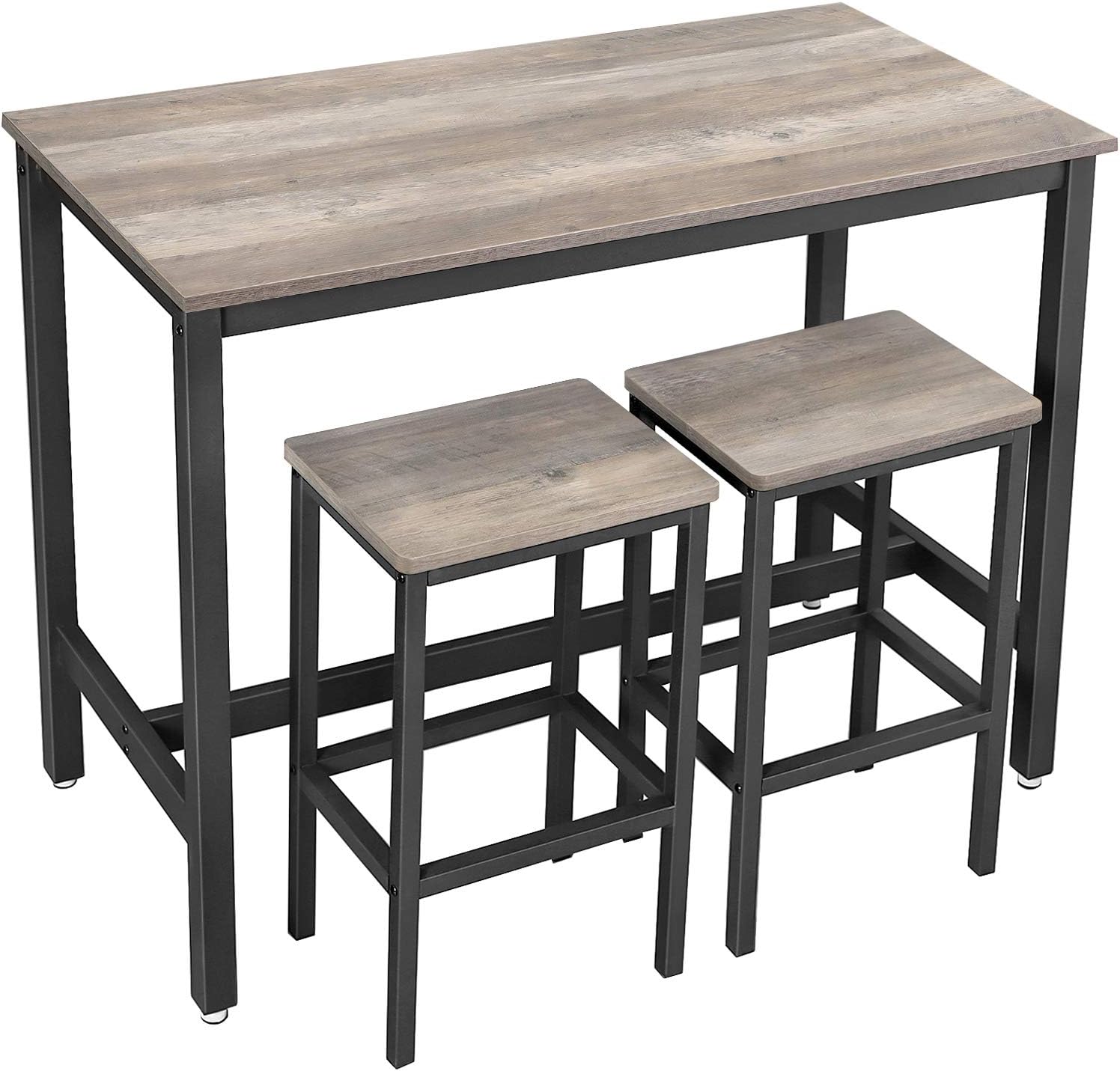 VASAGLE Bar Table Set, Bar Table with 2 Bar Stools, Dining table set, Kitchen Counter with Bar Chairs, Industrial for Kitchen, Living Room, Party Room, Greige and Black ULBT015B02