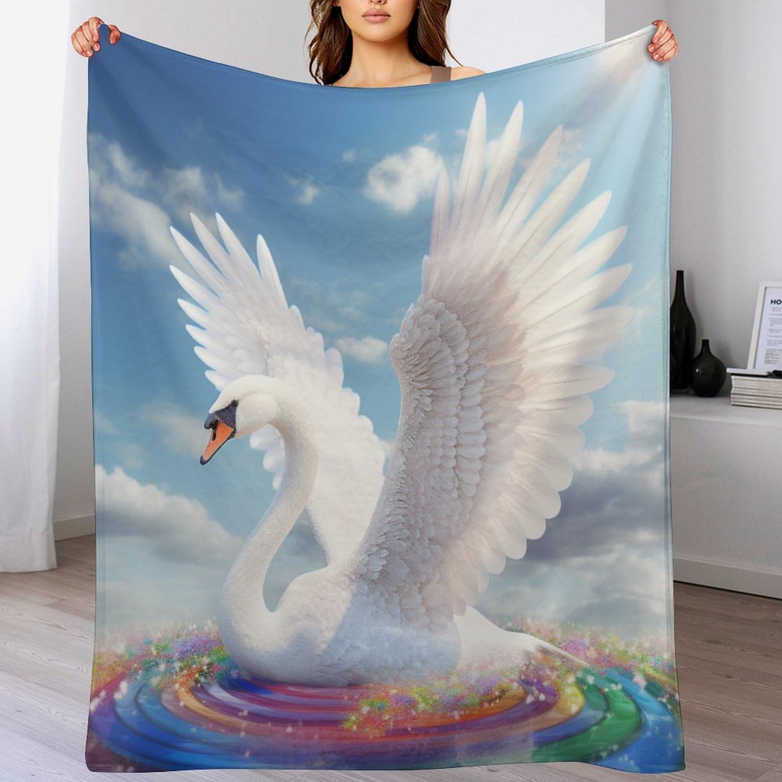 Couverture polaire cygne douce plaid lit canapé 150x200cm