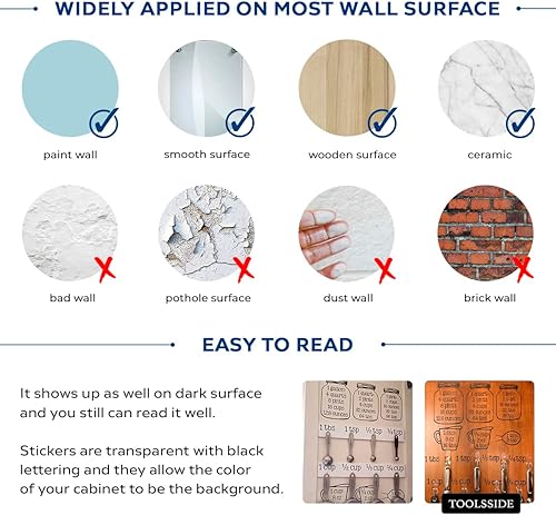 Miniatura 4 de TOOLSSIDE Medidas de la cocina. Conversor de medidas para productos a granel - Calcomanías de vinilo para cocina - Conversor de medidas métricas.
