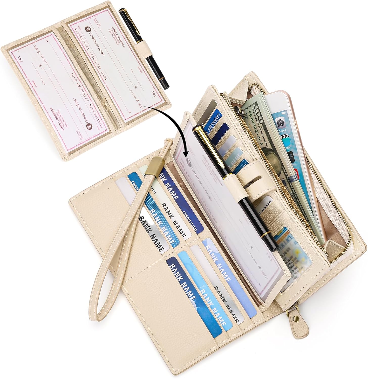 SENDEFN Women's Wallet Large Capacity RFID Blocking Leather Wallets Credit Cards Organizer with Checkbook Holder - Image 6