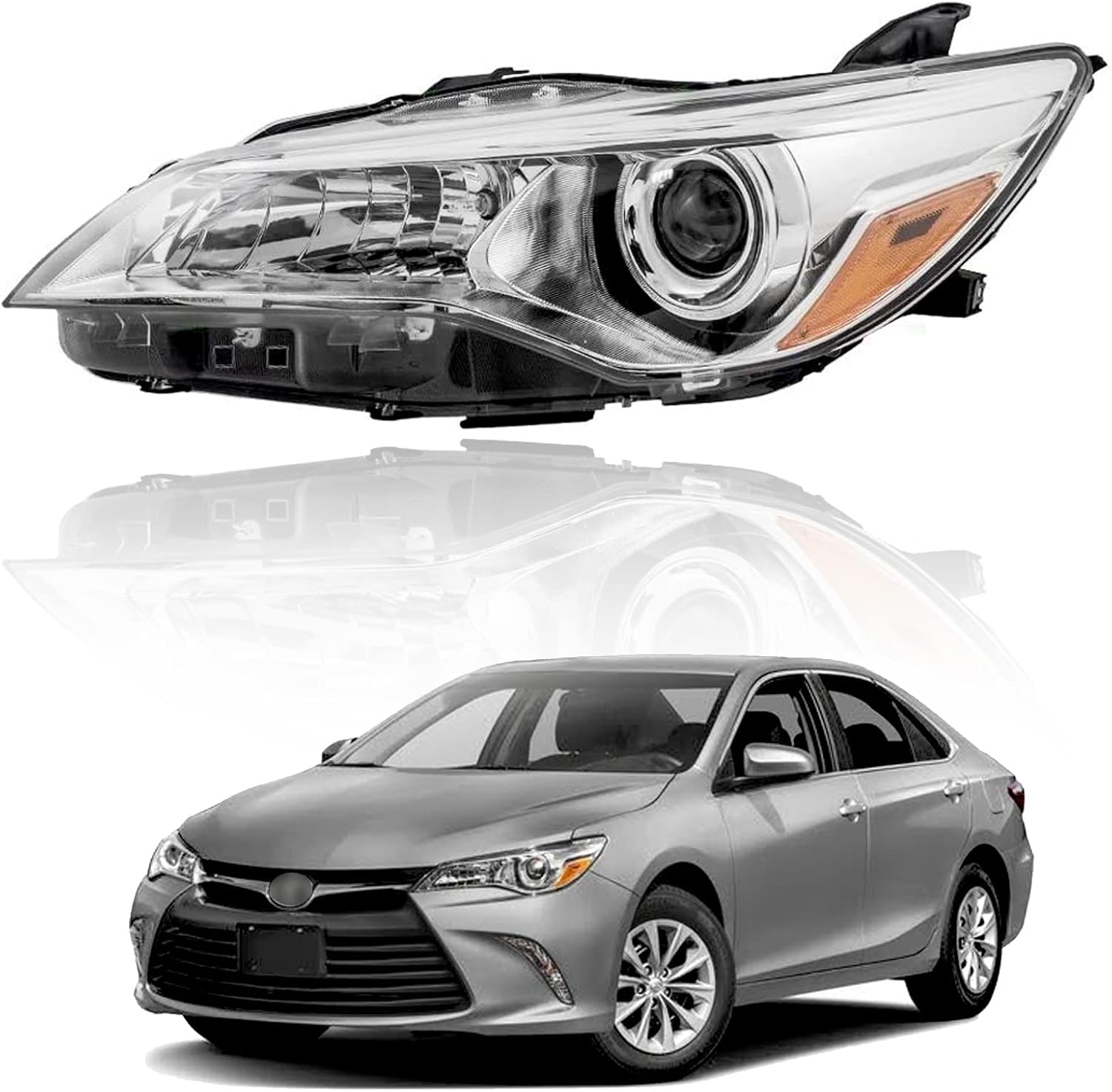 Front Headlights White Headlamp Assembly Fit for 2015-2017 for Toyota Camry LE XLE Driver Left Side Without Bulbs Chrome Housing Headlamps 8115006860/TO2502222