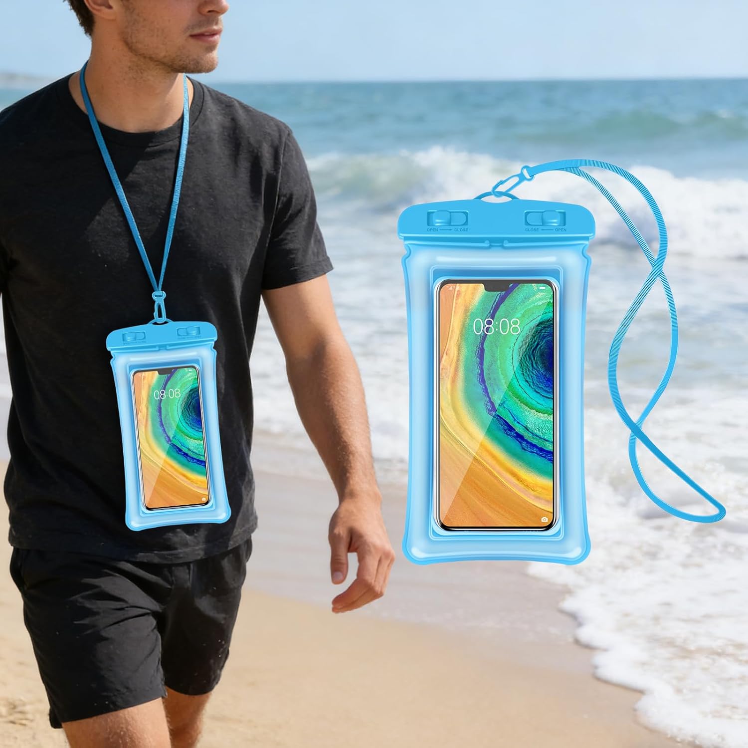 Waterproof Phone Case, IPX8 Phone Case, Dry Cell Phone Bag for Beach Cruise Essential Accessories, Touch Screen (Blue)