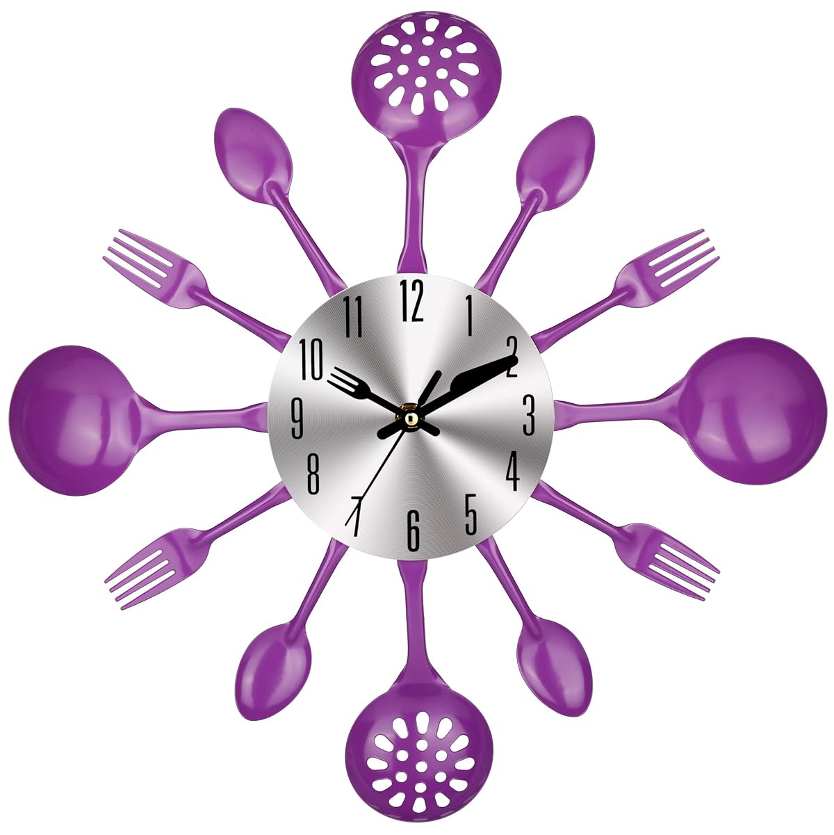 CIGERA 14 Inch Cutlery Kitchen Wall Clocks with Fork and Spoon Dial, Silent