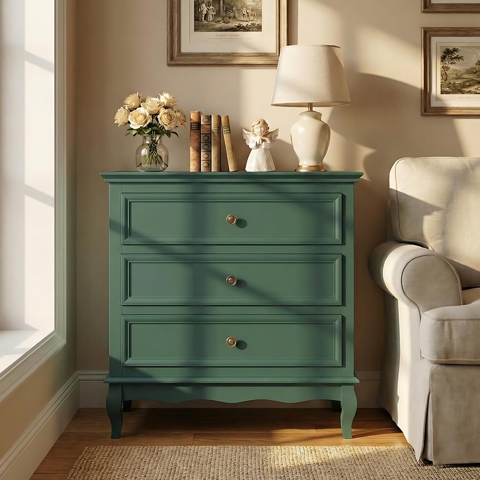 Amazon.com: RoyalCraft Green Nightstand for Bedroom, Wide Nightstand with 3  Drawer, Modern End Table, Wood Beside Table for Home and Office, Green :  Home & Kitchen