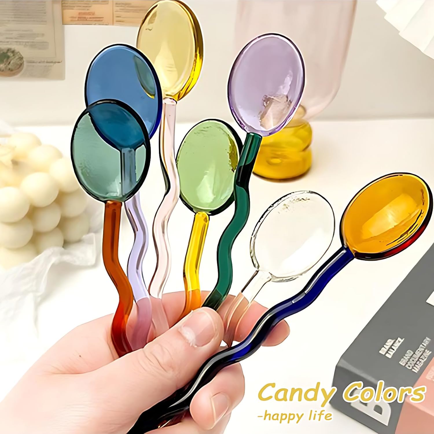 Glass Spoons Heat Resistant Clear Coffee Spoon 5.5 Inches Stirring Rod Mixing Spoon Bar Swizzle Stick for Salt Sugar Tea Cocktail Milkshake Appetizers Desserts (6 Color) - Image 3