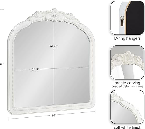 Miniatura 2 de Kate and Laurel Jenelle - Espejo de pared barroco tradicional arqueado, 28 x 30 pulgadas, blanco, espejo de arco vintage envejecido de inspiración