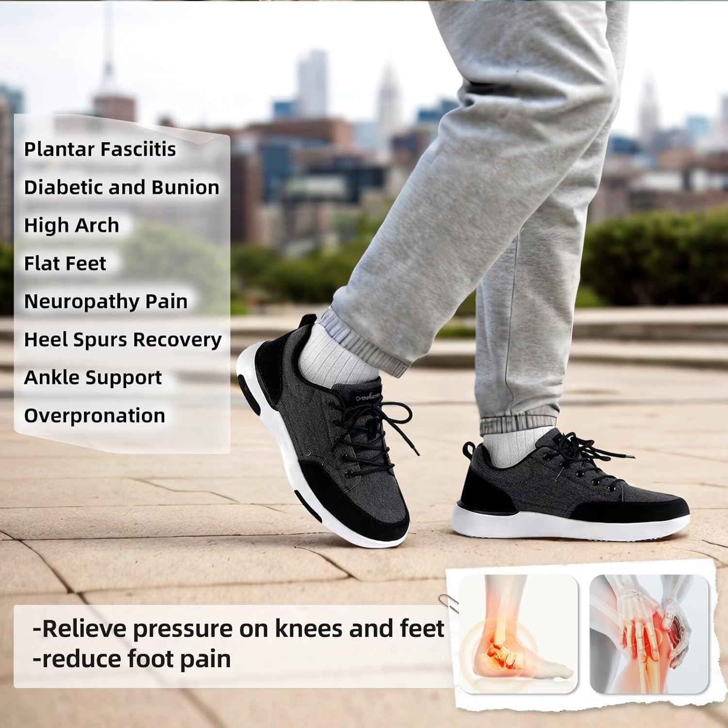 OrthoComfoot Men's Orthopedic Arch Support Walking Shoes: Comfortable Cushioned Plantar Fasciitis Relief Shoes, Breathable Orthotic Fashion Sneakers for Foot and Heel Pain - Image 2