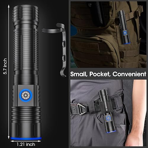 Miniatura 6 de WSSBOND Linternas pequeñas de 20000 lúmenes altos - Linterna LED recargable de 4,921.3 ft de largo haz magnético linterna magnética con zoom