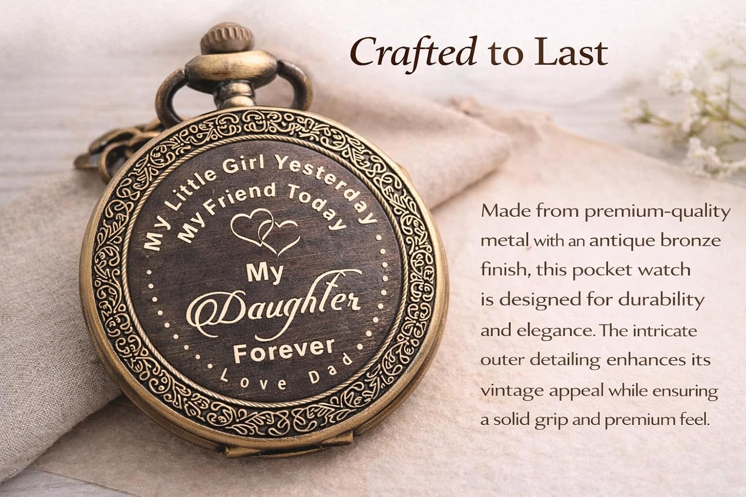 UPBEAT Vintage Pocket Watch Gift for Daughter – Engraved “My 