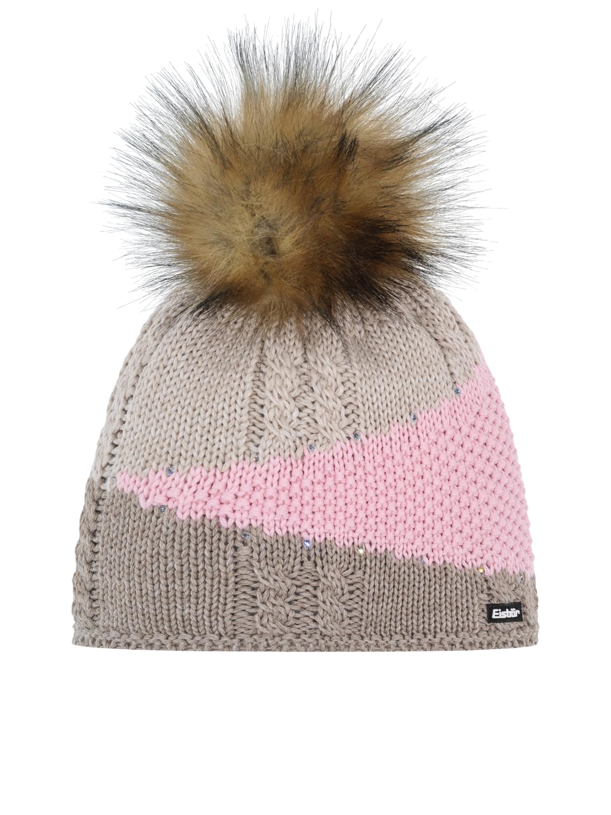 Eisbär Mütze Damen Eden Lux Crystal - Merino Bommelmütze für Frauen - mit Fleece schützt vor Kälte und Wind - Strickmütze mit Pompon aus Kunstfell mit Swarovski Kristallen edle Wintermütze
