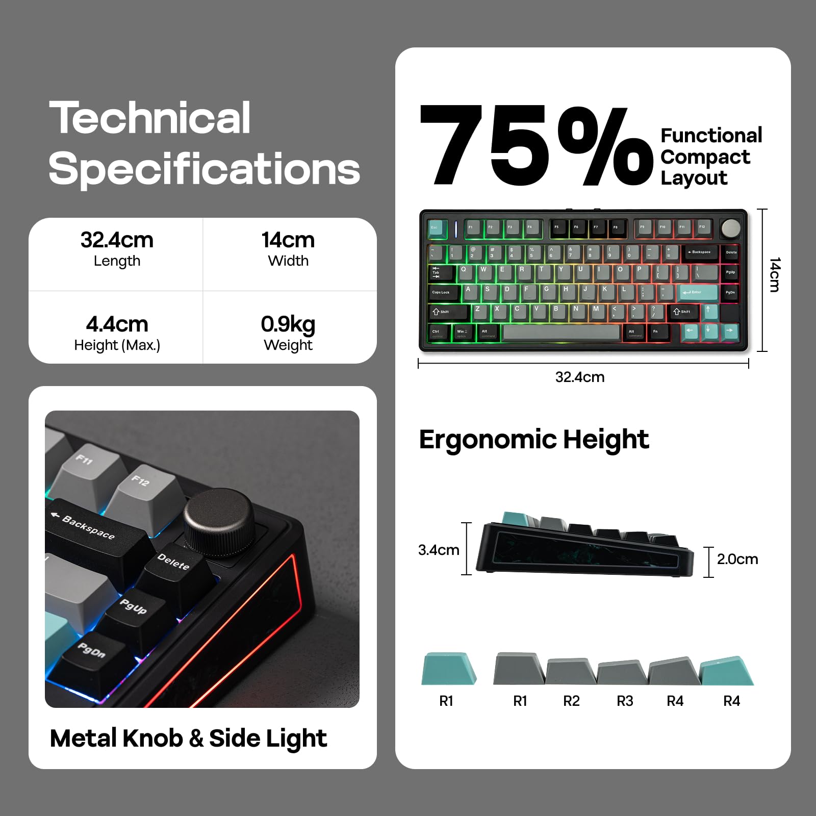 EPOMAKER TH80 V2 75% bezprzewodowa klawiatura mechaniczna do gier, 8000mAh & 2,4G/BT, możliwość wymiany, modyfikator Mac, RGB, programowalne klawisze i przycisk, kremowa klawiatura dla Mac/PC (Czarny