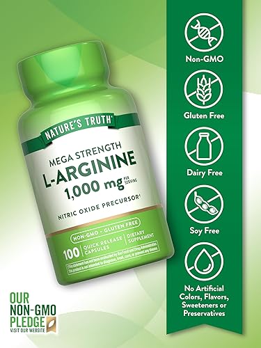 Miniatura 3 de Nature's Truth L-Arginina 1000mg | 100 Cápsulas | Mega Fuerza | Suplemento sin OMG y sin gluten