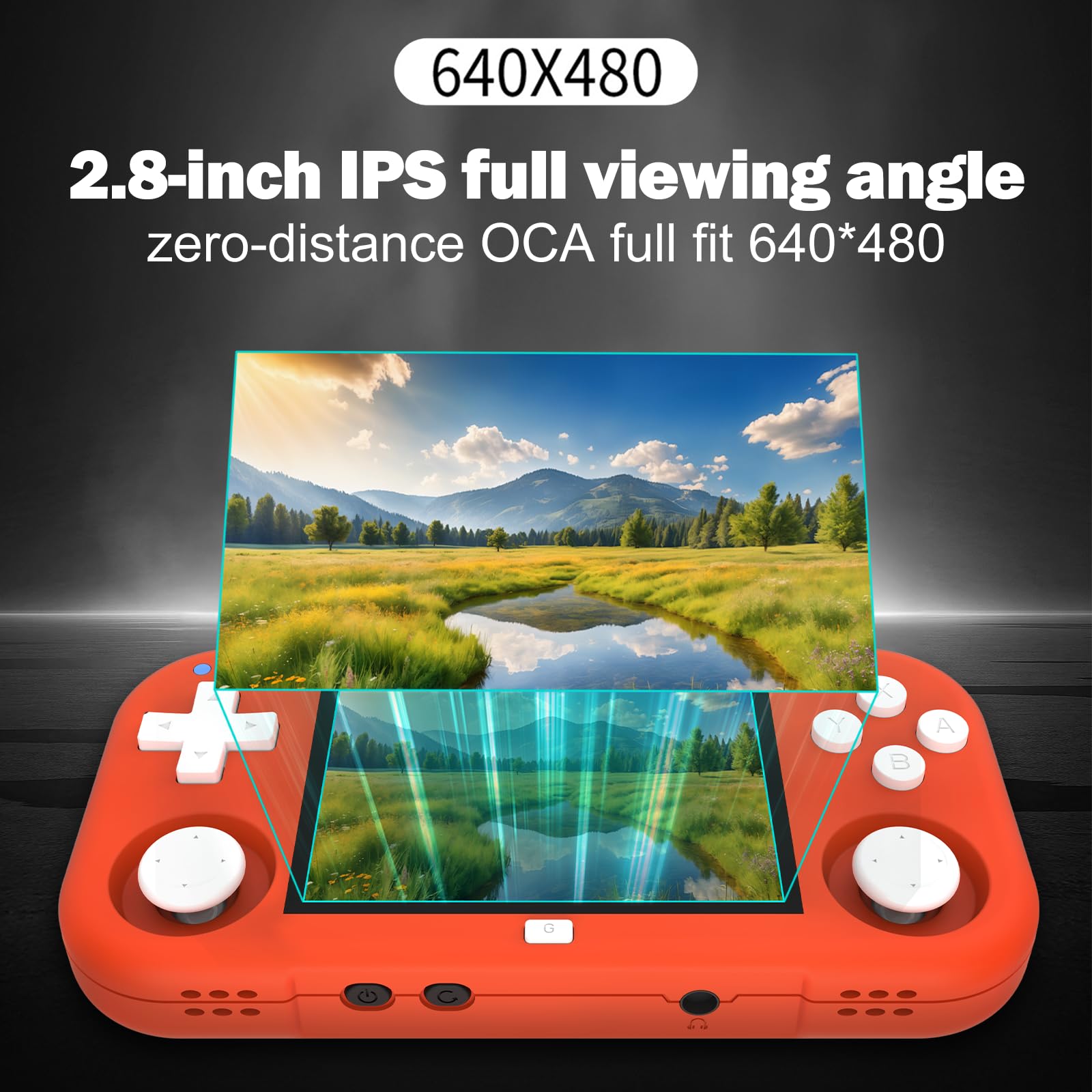 XU Mini M - Consolas de juegos de mano retro, pantalla IPS de 2.8 pulgadas, tarjeta TF de 64 G integrada, con batería de 2600 mAh, duración de 6 horas, color naranja