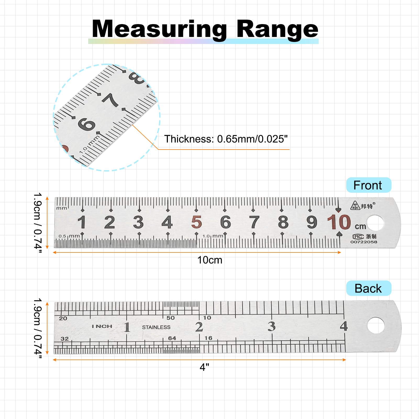 PATIKIL 10cm/4" Metal Straight Ruler - Image 2