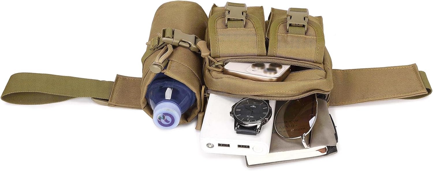 ArcEnCiel Tactical Fanny Pack with Water Bottle Holder - Waist Bag Military Bum Bag for Men & Women, Outdoor Hiking, Fishing, Camping (Coyote Brown) - Image 5