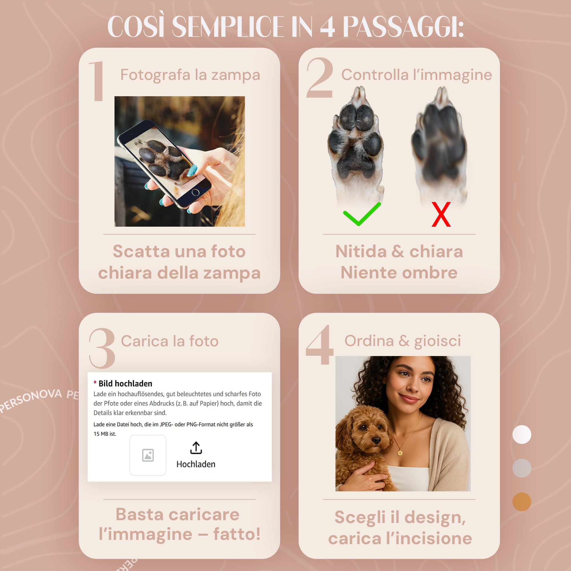Collana con Ciondolo a Forma di Zampa Personalizzata, con Incisione, con Ciondolo a Forma di Zampa con Nome, ricordo con Lettere e Pietra Portafortuna, Regalo per Gli Amanti degli Animali