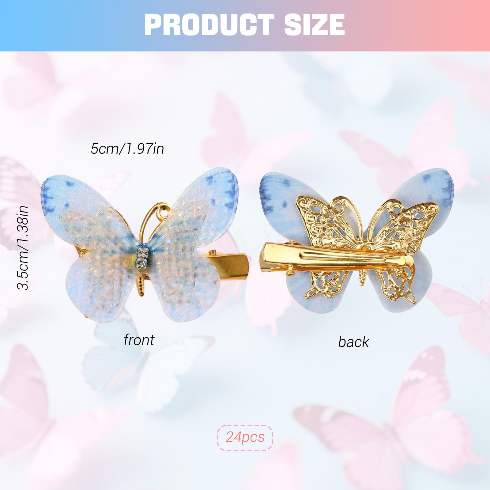 24PCS Butterfly Hair Clips, Y2K Glitter Hair Jaw Clips, Rhinestone Realistic Butterfly Metal Hair Clips - Image 2