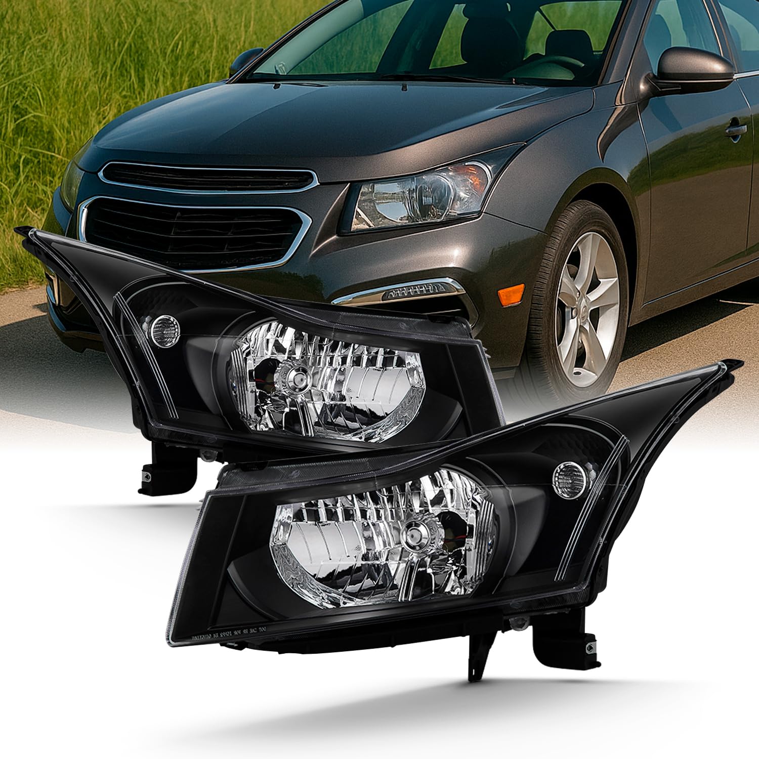 AKKON Black Halogen Headlights Pair