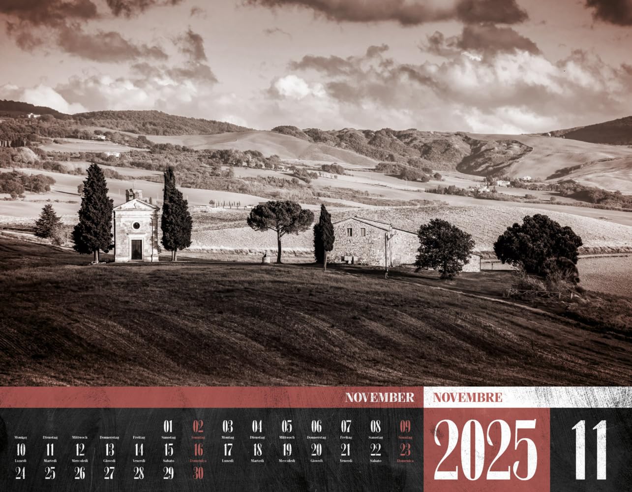 La Dolce Vita - Italienische Lebensart Kalender 2025, Wandkalender in Schwarz-Weiß / Sepia im Querformat (54x42 cm) - Lifestyle-Kalender - Vintage