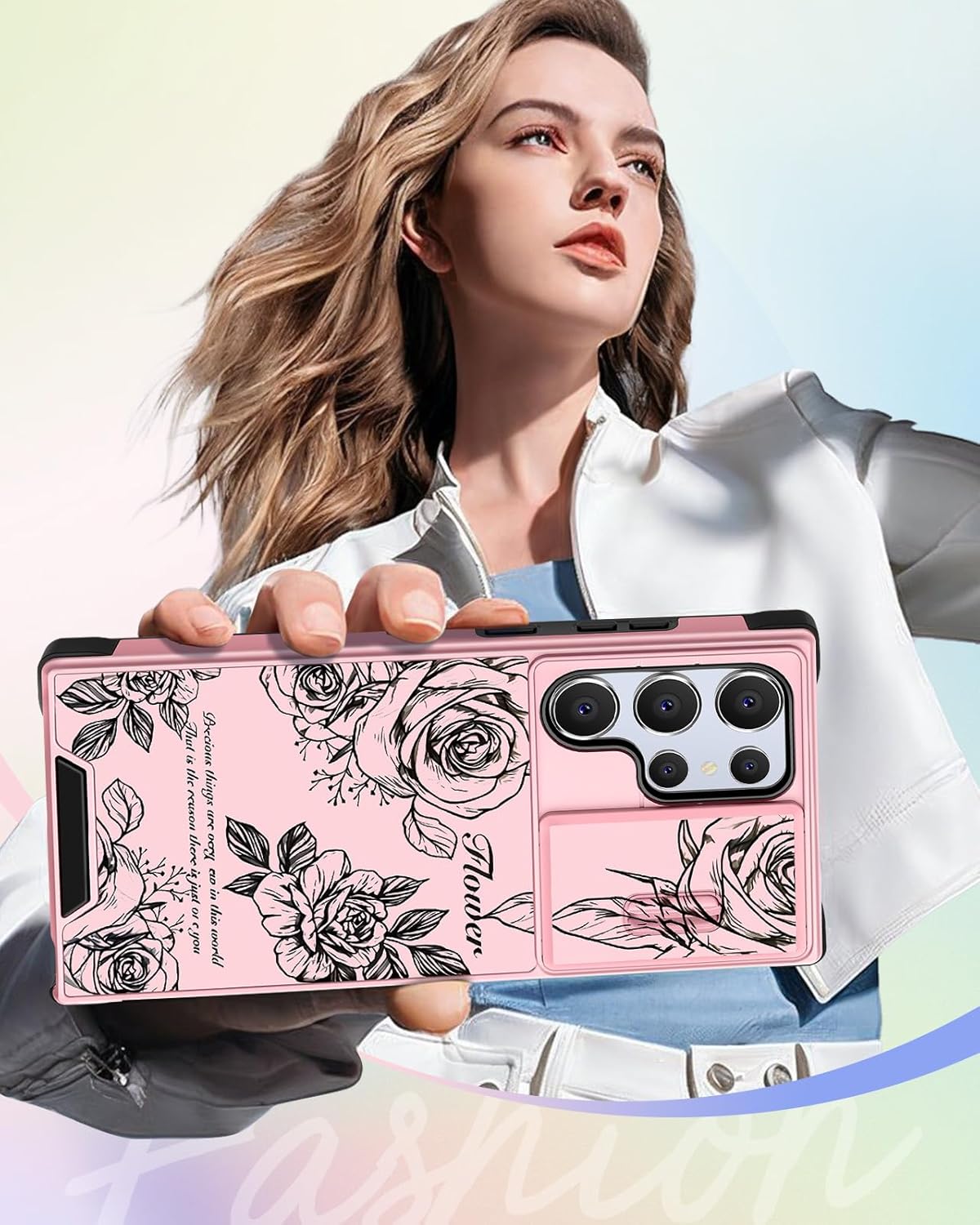 Buleens for Samsung Galaxy S23 Ultra Case - with Ring Stand & Camera Cover Aesthetic Cute Designed Women Girl Girly Kawaii Rose Flower for Samsung S23 Ultra Phone Case Compatible with Magsafe - Image 6