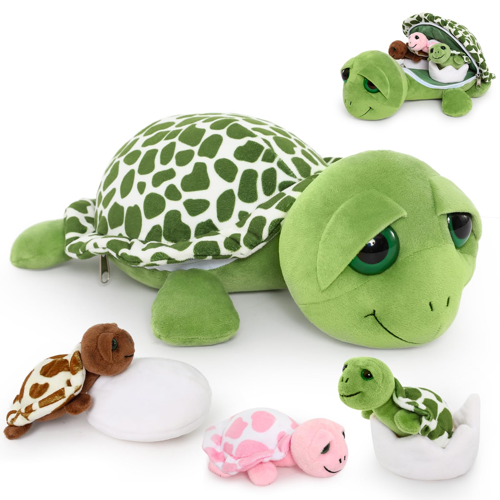 Mamma Surprise Turtle MorisMos Peluche Tartaruga Marina Con Cuccioli,  Realistico Tartarughe Pupazzo Giocattolo Di Peluche Animali Morbido Kawaii,  Carino Regalo Natale Per Bambini Ragazza Ragazzo Compleanno (33cm Mammy  Surprise, image size:1600x1600